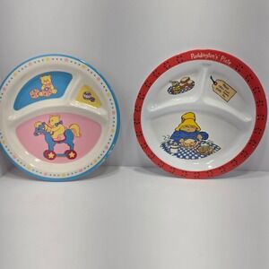 Vintage Paddington Bear & Teddy Bear Melamine Divided Plates Set of 2